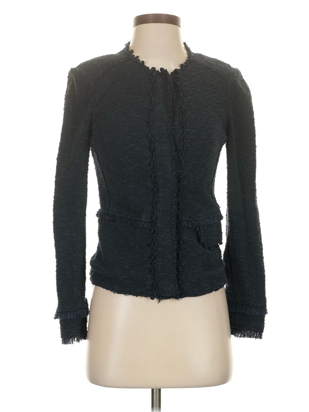 Rebecca Taylor Navy Textured Fringe Trim Jacket size 0